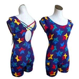 Body Wrappers VTG Rainbow Stars Strappy Keyhole Cotton Biketard CXL/ Adult XS